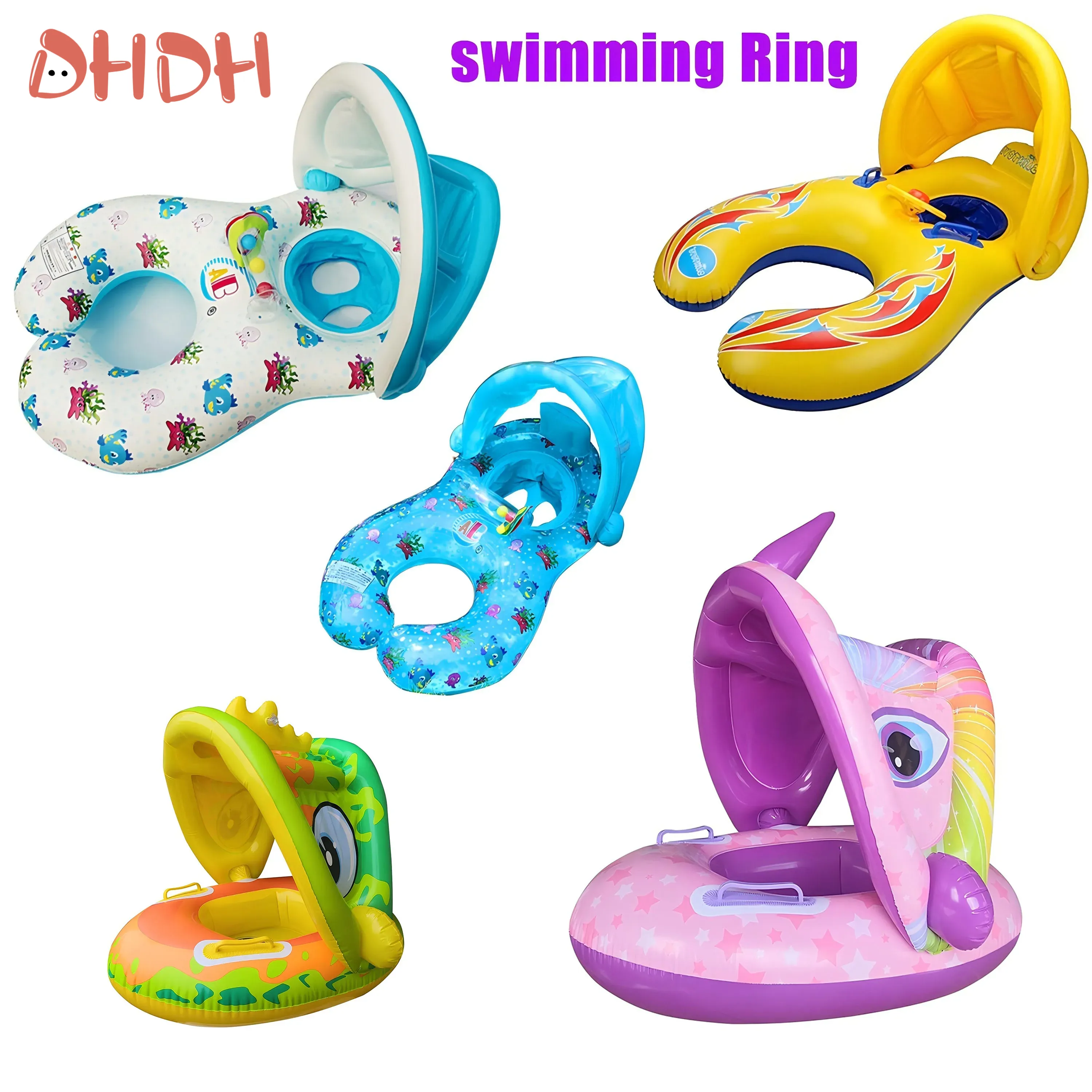 Pool Float Ring Inflatable - Baby-Schwimmring mit Sonnenschutz – Aufblasbarer Baby-Schwimmring