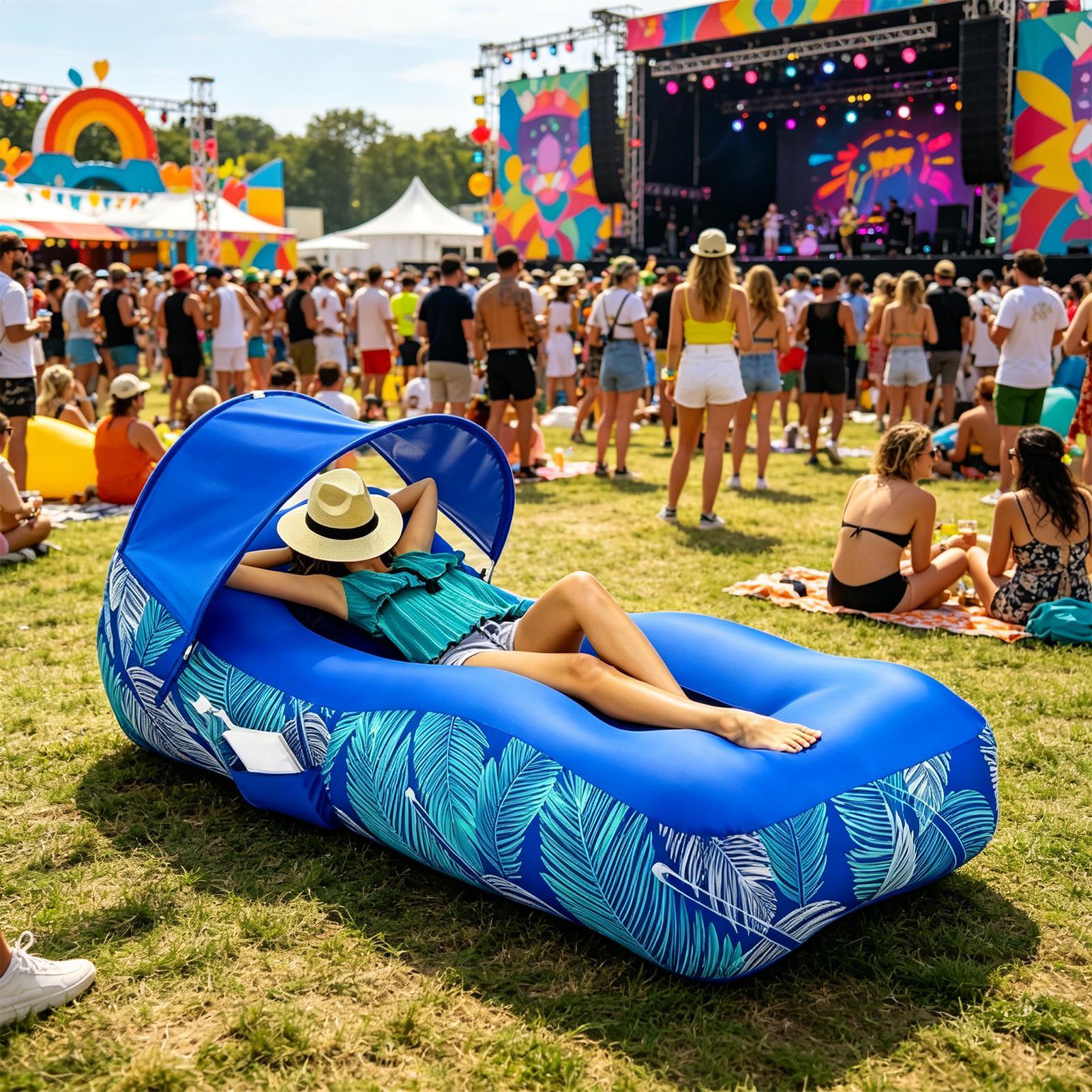 Pool Lounger Inflatable - Aufblasbare Liege mit Sonnenschutz, tragbares Strand-Sofa