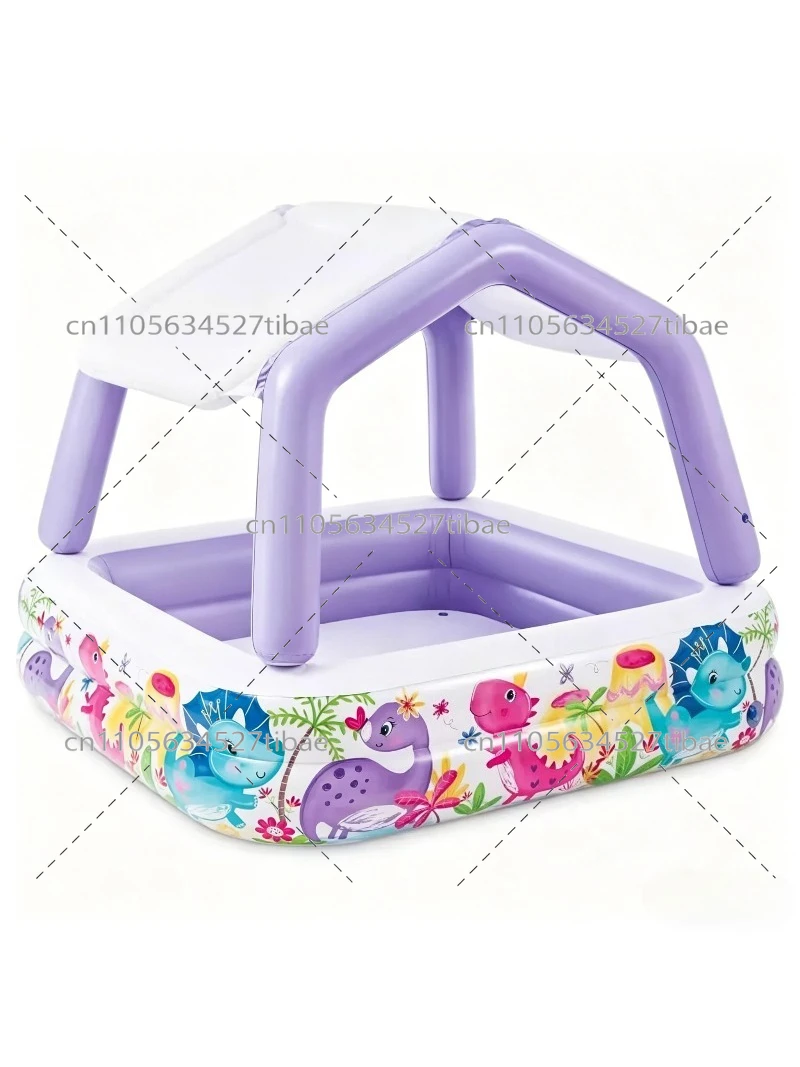 Water Slide Inflatable - Aufblasbarer Regenbogen-Kinderpool mit Rutsche Familien-Spielwasserbecken Cartoon-Bällebad